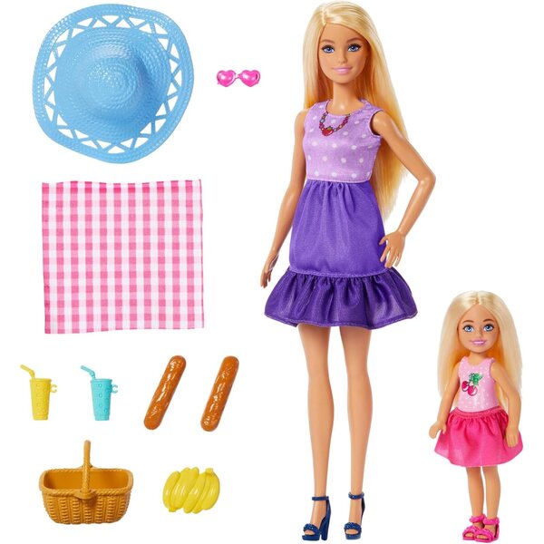 Barbie Family & Friends Set mit Puppen und Picknick-Zubehör, Mode und Spaß