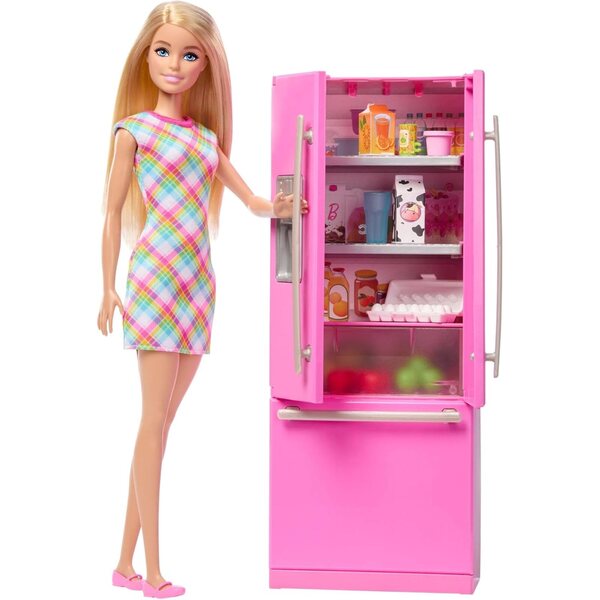Barbie Set Cucina con Frigorifero e 10 Accessori per Gioco Creativo Bambini