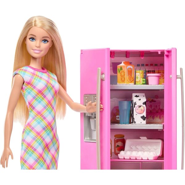 Barbie Set Cucina con Frigorifero e 10 Accessori per Gioco Creativo Bambini