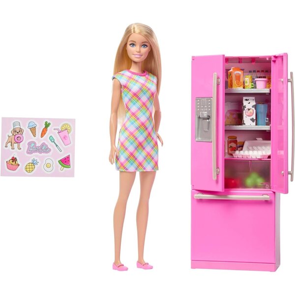 Barbie Set Cucina con Frigorifero e 10 Accessori per Gioco Creativo Bambini