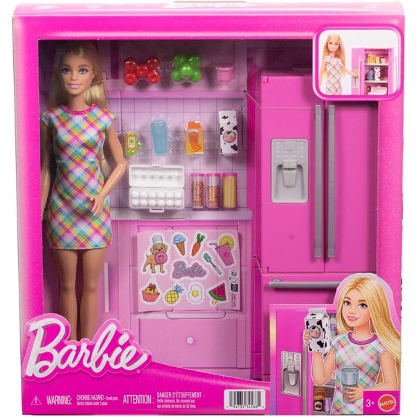 Barbie Set Cucina con Frigorifero e 10 Accessori per Gioco Creativo Bambini