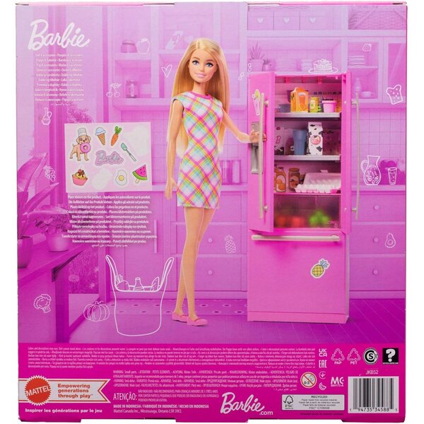 Barbie Set Cucina con Frigorifero e 10 Accessori per Gioco Creativo Bambini