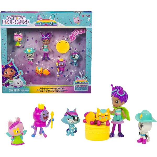 DREAMWORKS GABBY'S DOLLHOUSE – Partyfiguren-Set mit 6 Katzen in festlicher Kleidung ab 3 Jahren