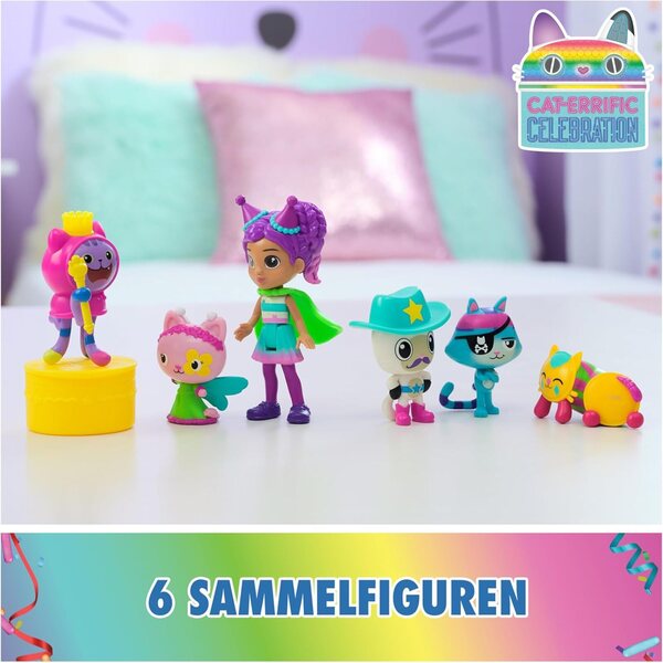 DREAMWORKS GABBY'S DOLLHOUSE – Partyfiguren-Set mit 6 Katzen in festlicher Kleidung ab 3 Jahren