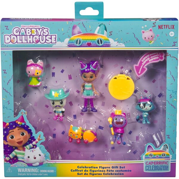 DREAMWORKS GABBY'S DOLLHOUSE – Partyfiguren-Set mit 6 Katzen in festlicher Kleidung ab 3 Jahren