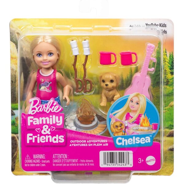 Barbie Chelsea Avventura nella Natura con Accessori Camping e Cane - Set da Gioco