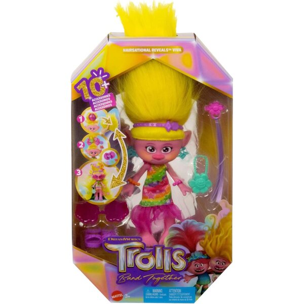 Mattel DREAMWORKS TROLLS Viva Hairsational enthüllt 15 Mode- und Haaraccessoires