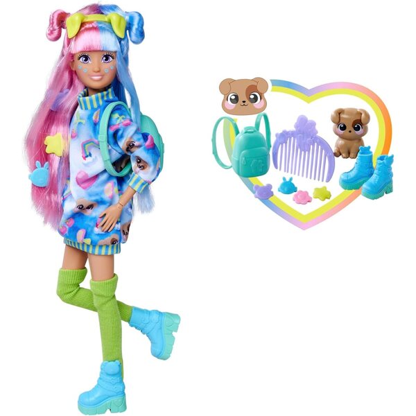 Simba Kawaii Hi Mia Puppe 26 cm con capelli lunghi, cane e accessori per bambini