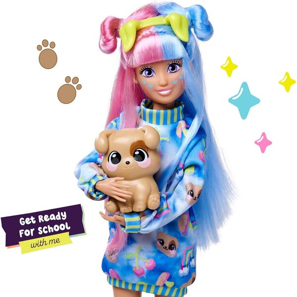 Simba Kawaii Hi Mia Puppe 26 cm con capelli lunghi, cane e accessori per bambini