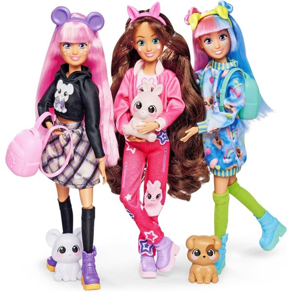 Simba Kawaii Hi Mia Puppe 26 cm con capelli lunghi, cane e accessori per bambini