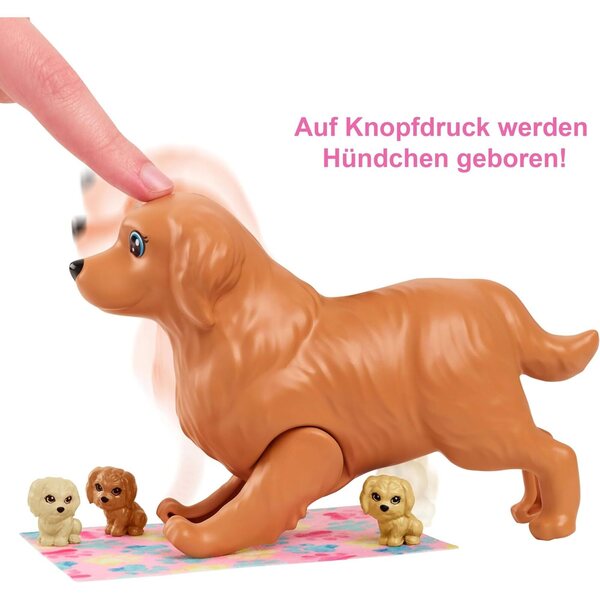 Barbie Newborn Pups Spielset mit 3 Welpen und Zubehör für Kinder ab 3 Jahren