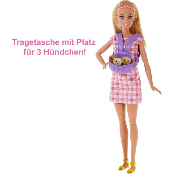 Barbie Newborn Pups Spielset mit 3 Welpen und Zubehör für Kinder ab 3 Jahren