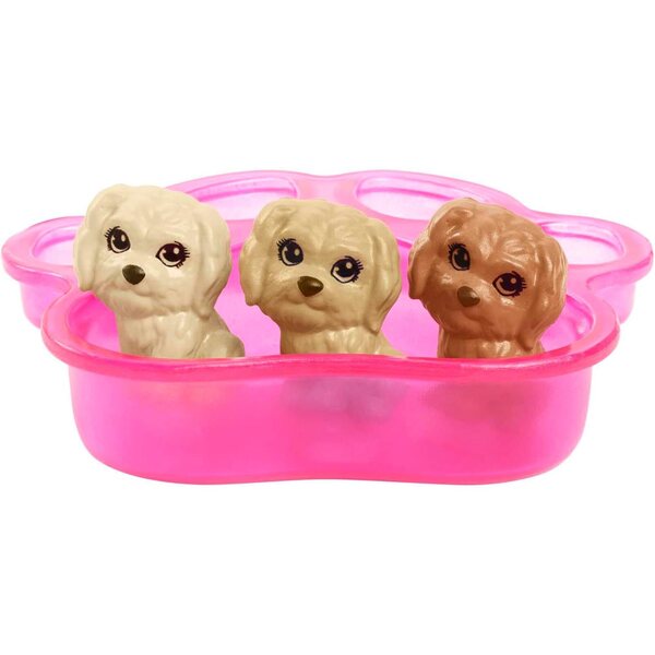 Barbie Newborn Pups Spielset mit 3 Welpen und Zubehör für Kinder ab 3 Jahren