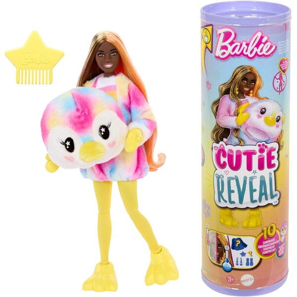 Barbie Cutie enthüllt einen Farbtraum mit 10 Überraschungen und einem Plüsch-Batik-Pinguin-Kostüm