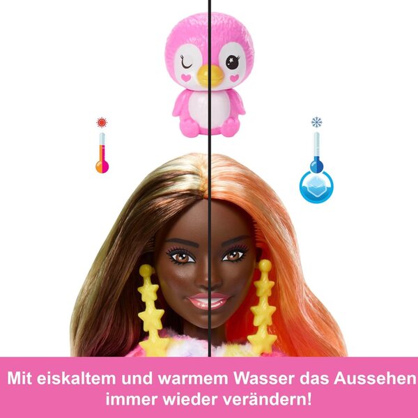 Barbie Cutie enthüllt einen Farbtraum mit 10 Überraschungen und einem Plüsch-Batik-Pinguin-Kostüm
