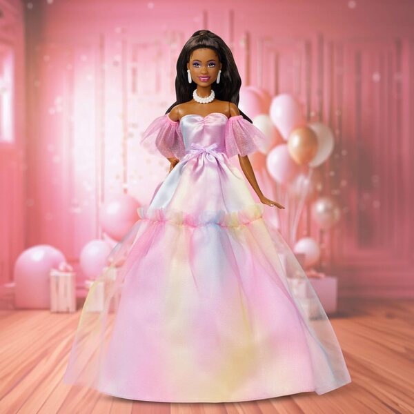 Barbie-Geburtstagswünsche mit Pastellkleid und anpassbarer Geschenkbox