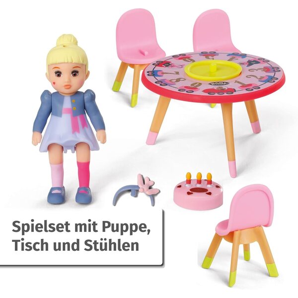 BABY born Minis Spielset Happy Birthday mit Pupa Lea und rosa Geburtstagstisch