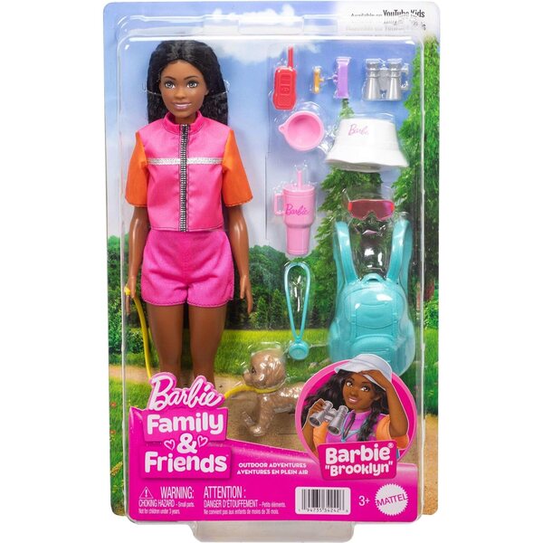 Barbie Brooklyn Outdoor Fashion mit Campingzubehör und Hund, Abenteuerspaß