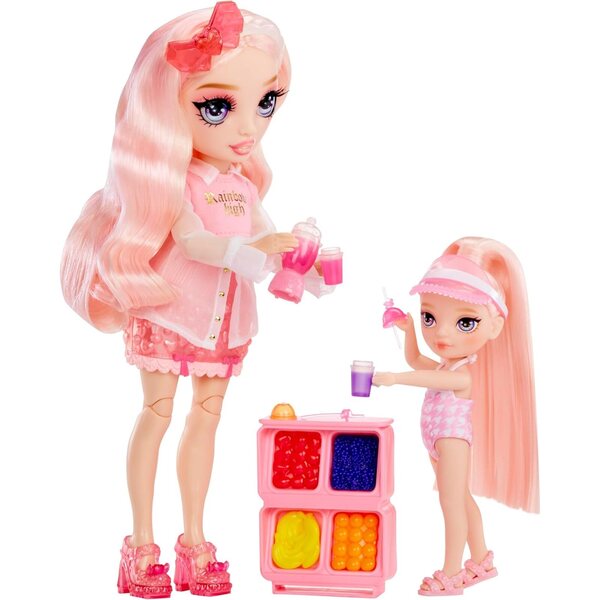 Rainbow High Littles Pool Day mit Blush – Puppe 14 cm, Pool mit Regenbogenrutsche und Zubehör