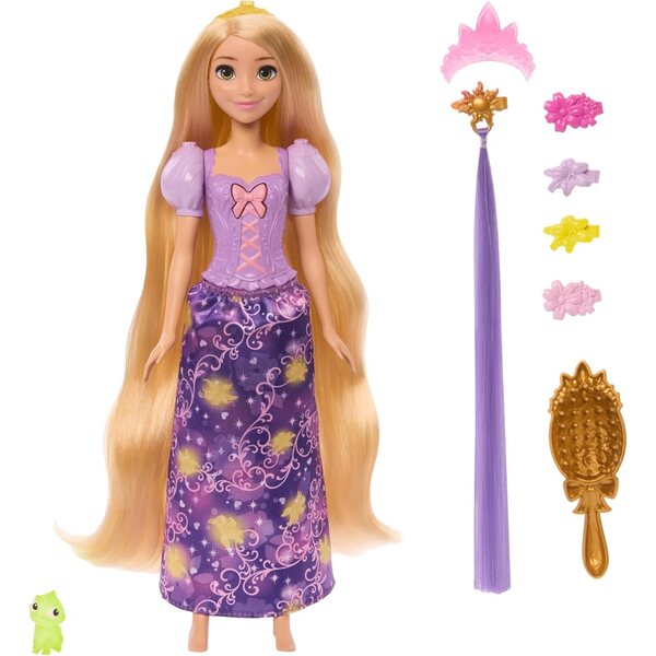 Mattel Disney Princess Rapunzel mit leuchtendem Haar und 7 Styling-Accessoires