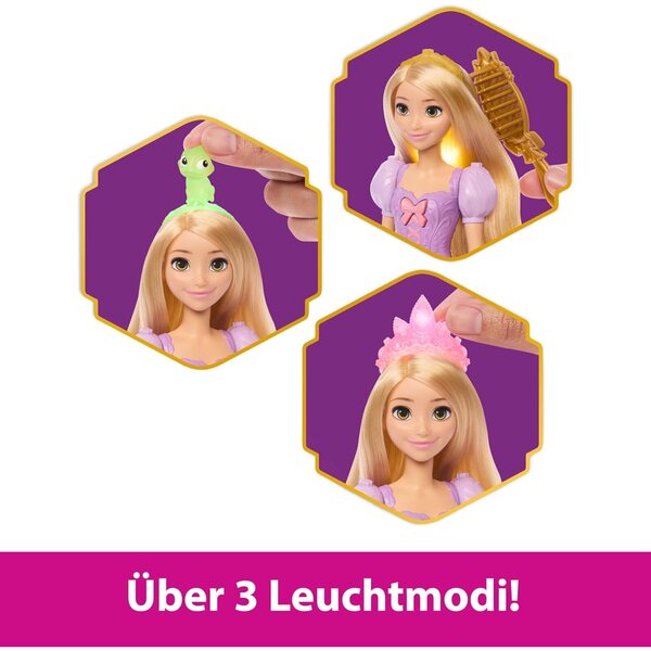 Mattel Disney Princess Rapunzel mit leuchtendem Haar und 7 Styling-Accessoires