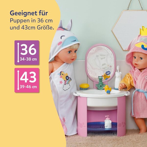 BABY born Waschbecken con acqua reale e accessori per bambole 36-43 cm
