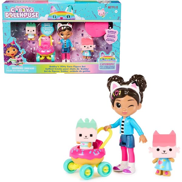 DreamWorks Gabby's Dollhouse Kitty Care Set mit Gabby, 2 Katzen und Kindergarten für Kinder ab 3 Jahren