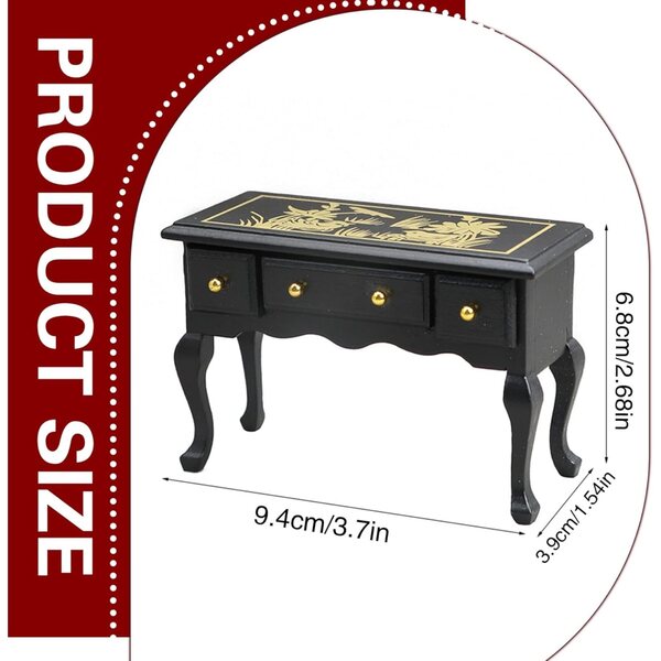 Tavolo Vintage Vittoriano per Casa delle Bambole Scala 1:12 con 3 Cassetti Funzionali