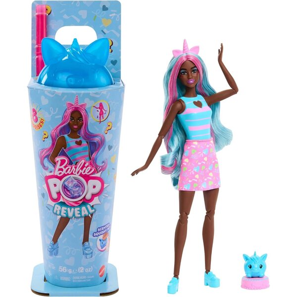 Barbie Pop Reveal Shakes: Duftende Puppe mit 8 Überraschungen, Mode, Accessoires und Tier