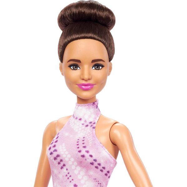 Barbie-Eiskunstläuferin mit rosa Kinderkleidung, Trophäe und Accessoires