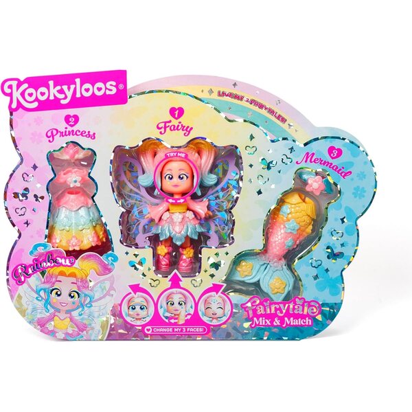 KOOKYLOOS Fairytale Mix & Match Rainbow: 3-in-1-Puppe mit magischen Kostümen und Glitzer