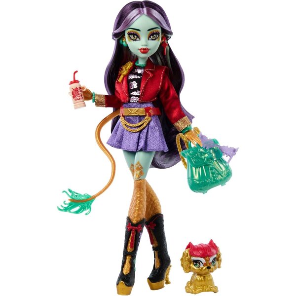 Monster High Jinafire Long mit 7 Zubehörteilen, Drachenpuppe mit Cloudy Yun Yun Tier