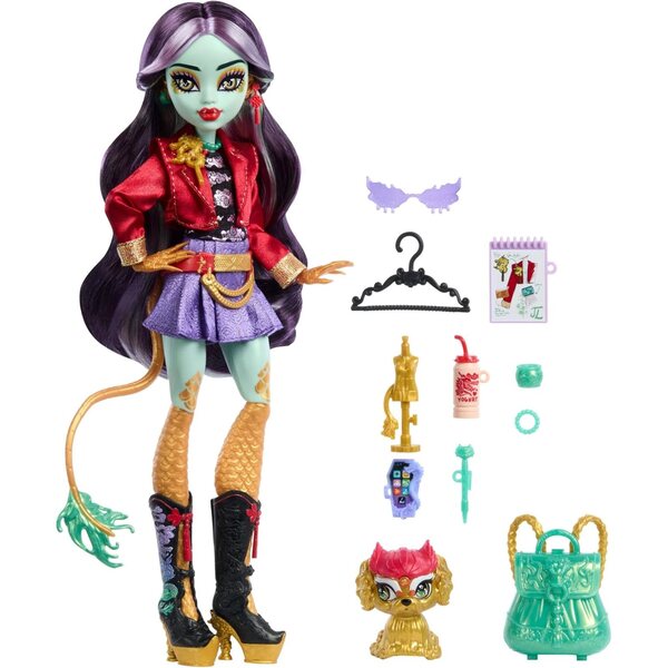 Monster High Jinafire Long con 7 accessori, bambola drago con animale Cloudy Yun Yun