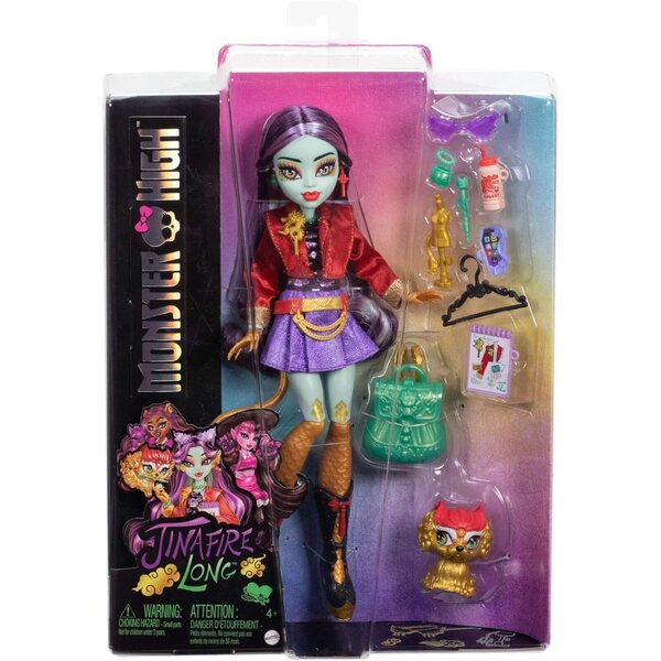 Monster High Jinafire Long con 7 accessori, bambola drago con animale Cloudy Yun Yun