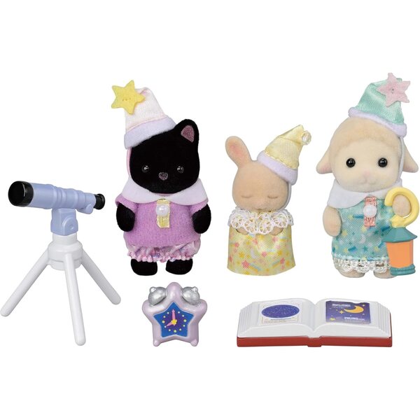Sylvanian Families Adventure Kindergarten Friends „Sleepover Party“ – Set mit 3 Charakteren und Zubehör