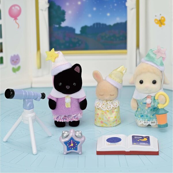 Sylvanian Families Adventure Kindergarten Friends „Sleepover Party“ – Set mit 3 Charakteren und Zubehör