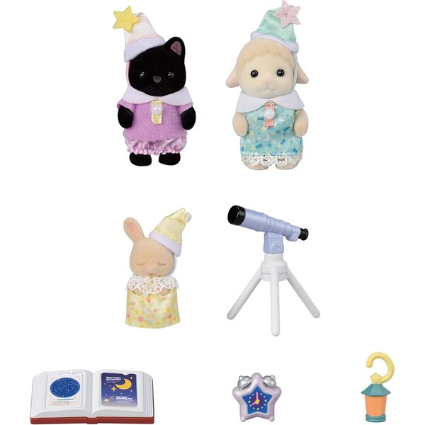 Sylvanian Families Adventure Kindergarten Friends „Sleepover Party“ – Set mit 3 Charakteren und Zubehör