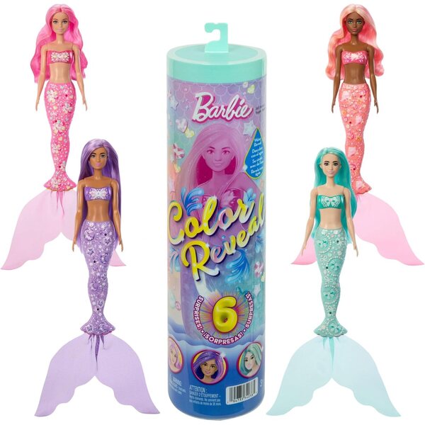 Barbie Color Reveal Mermaid-Serie mit 6 Überraschungen, Farbwechsel und einzigartigen Accessoires