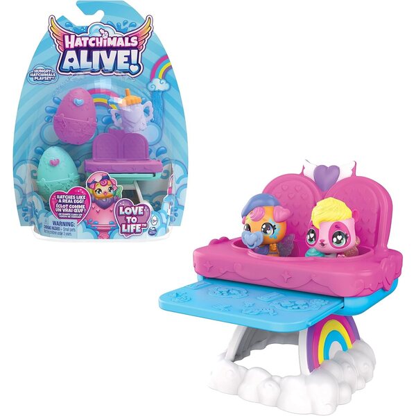 Hatchimals Alive Set mit Doppelhochstuhl, 2 magischen Eiern und Zubehör für Kinder ab 3 Jahren