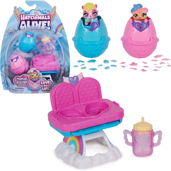 Hatchimals Alive Set mit Doppelhochstuhl, 2 magischen Eiern und Zubehör für Kinder ab 3 Jahren