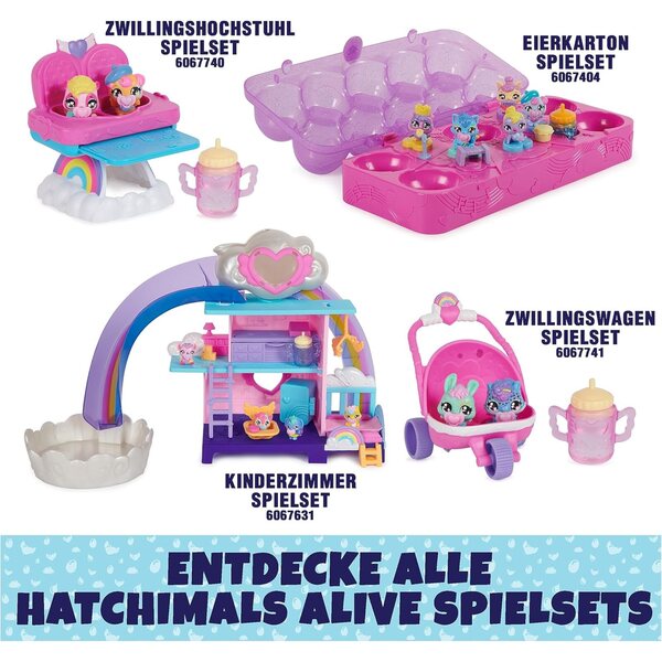 Hatchimals Alive Set mit Doppelhochstuhl, 2 magischen Eiern und Zubehör für Kinder ab 3 Jahren