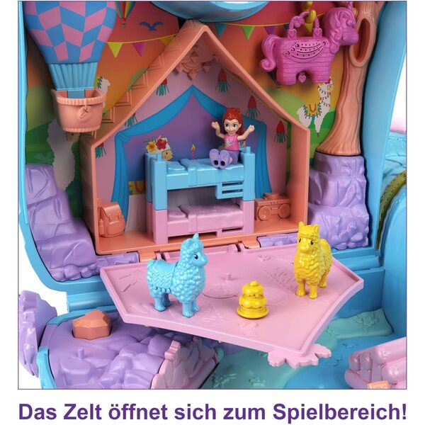 Polly Pocket Lama Party Schatulle mit 25 Zubehörteilen und 2 Puppen, interaktives Spiel für Kinder
