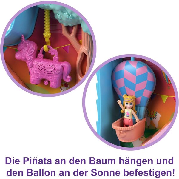 Polly Pocket Lama Party Schatulle mit 25 Zubehörteilen und 2 Puppen, interaktives Spiel für Kinder