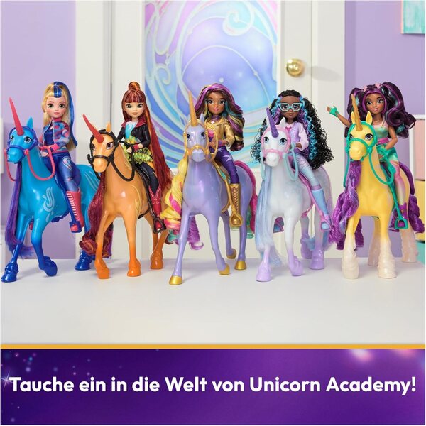 Unicorn Academy Layla Ankleidepuppe 24 cm con 5 Accessori per Bambini da 4 Anni