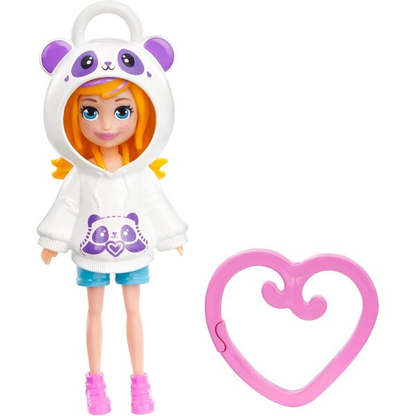 Polly Pocket Panda Zawieszka - Мини кукла с качулка за животни и преносима щипка