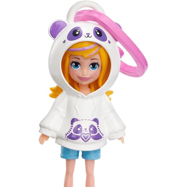 Polly Pocket Panda Zawieszka - Mini Pupazzo con Cappuccio Animale e Clip Portatile