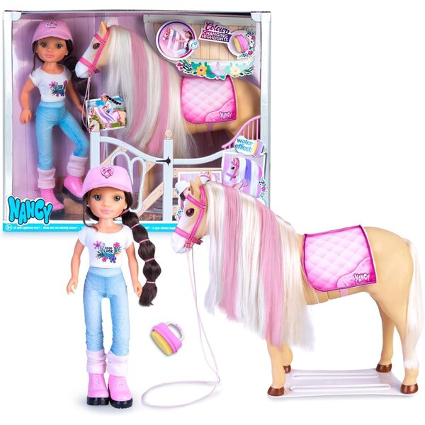 Nancy und ihr Pferd: Puppe mit Zubehör zum Ändern der Mähnenfarbe, 3+