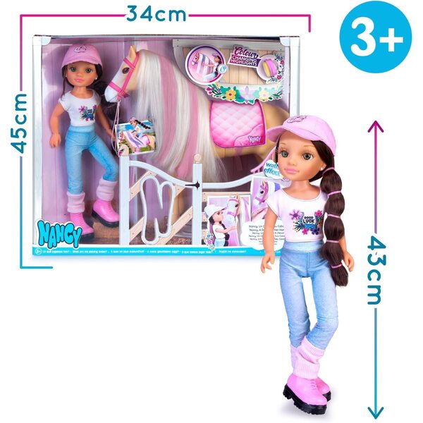 Nancy und ihr Pferd: Puppe mit Zubehör zum Ändern der Mähnenfarbe, 3+