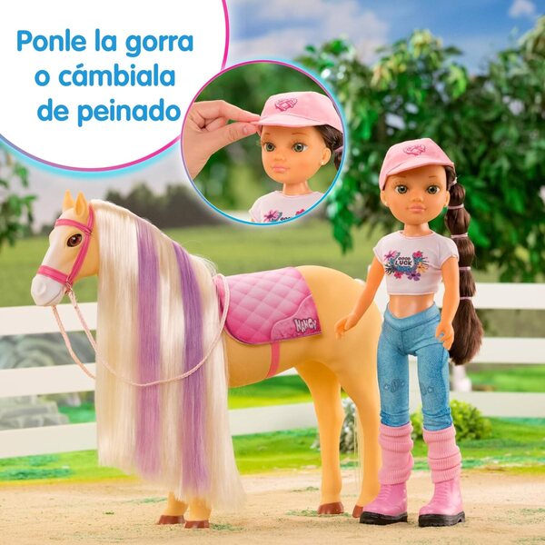 Nancy und ihr Pferd: Puppe mit Zubehör zum Ändern der Mähnenfarbe, 3+