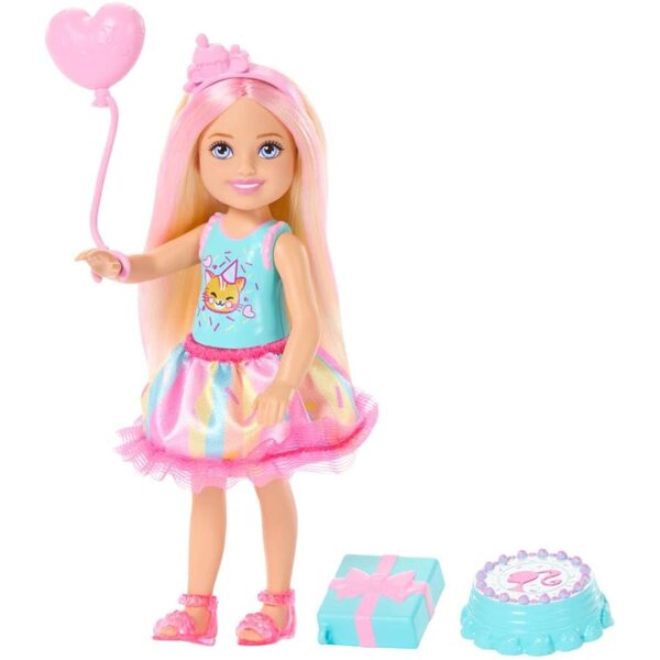 Barbie Club Chelsea 15 cm große Puppe mit Geburtstagsthema und 4 Partyzubehör